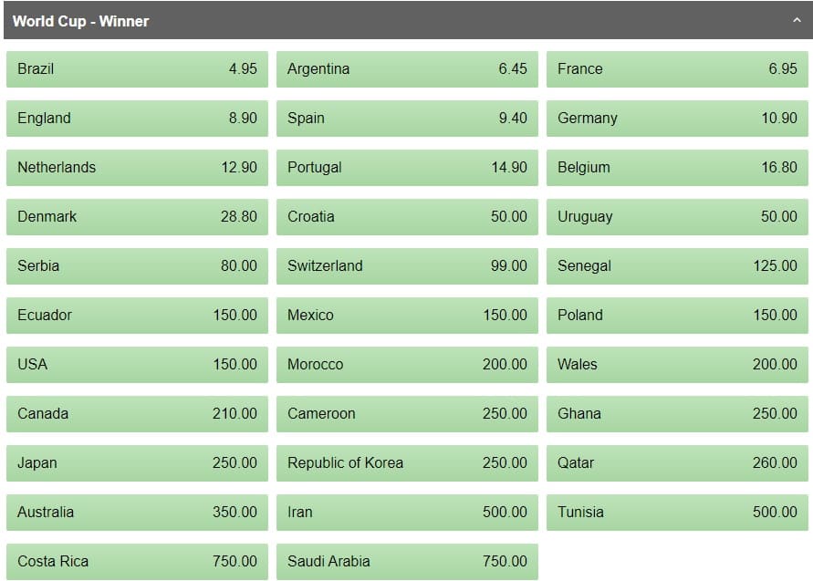 world cup 2022 betting odds