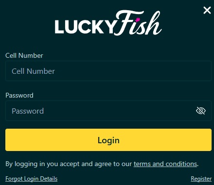 The login page for lucky fish
